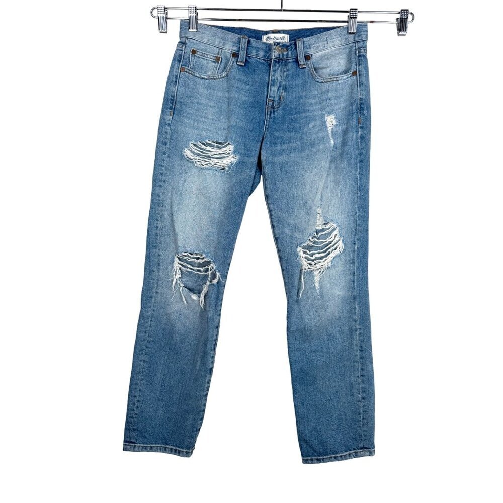 Madewell Boy Jean Distressed Torn Up Edition Relaxed Fit Mid-Rise Mid Wash Sz 26